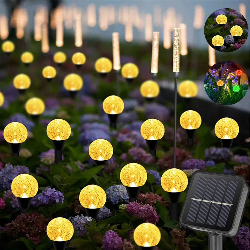 30LedSolarOutdoorFairyLightswith8ModesGlobeWaterproofStakeLightCrystalBubble