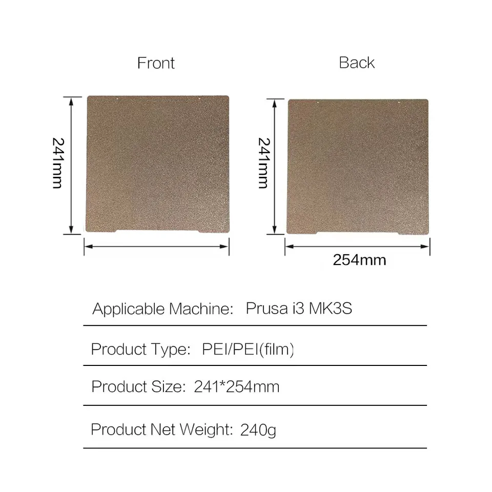 Prusa i3 MK3S PEI 빌드 플레이트 241x254mm 양면 스프링 강판 Prusa i3 mk3s + 플레이트 용 검정색 PEI 부드러운 PEI 시트