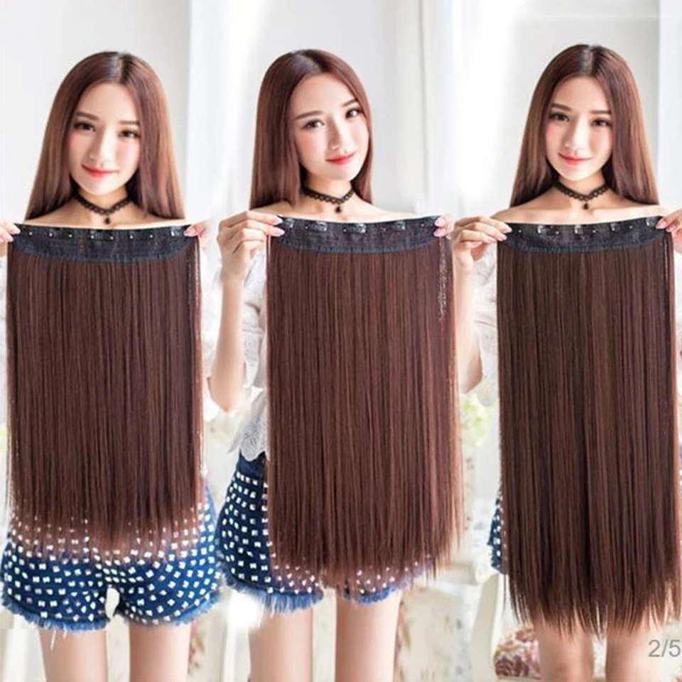 LM Synthetic 5 Clip In Hair Extensions Long Straight Hairstyle Hairpiece Black Brown Blonde 80CM Natural Fake Hair For Women
