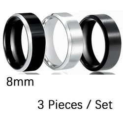 Elegant Black and Silver Stainless Steel Couple Bands - Fashion Jewelry Ring - 8 (3 pieces 8mm)
