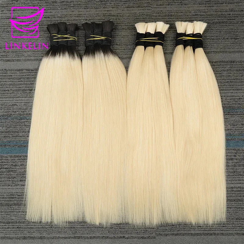 

Brazilian Straight Bulk Hair Virgin Human Hair Extensions 18"-30" Natural Color Blonde 613 Colored Hair Bundles Free Shipping