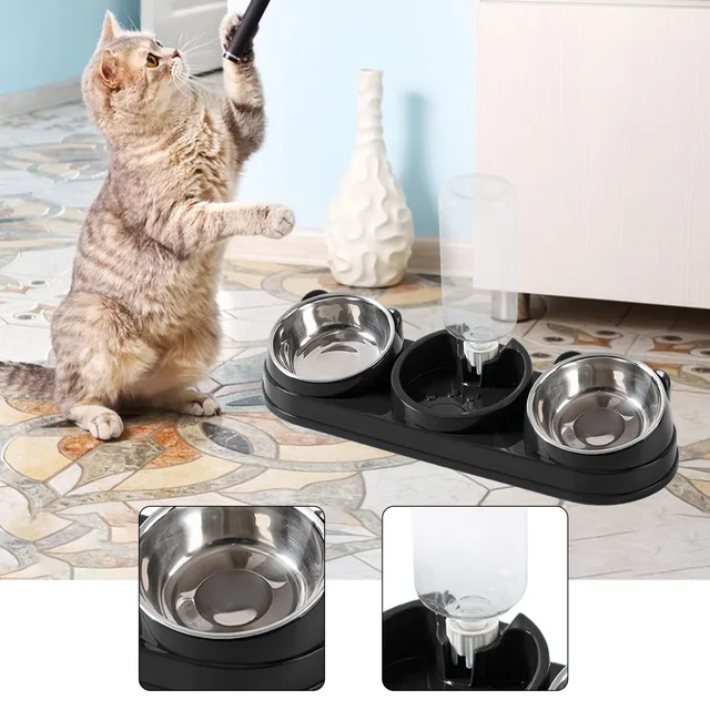 3 in 1 Dog Cat Bowls Water and Food Bowl Set Raised Cat Dishes for Hamster Small Dogs Kitten Pet Feeding Supplies 3