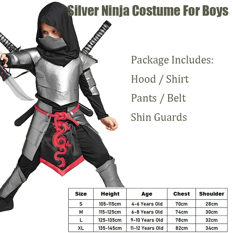 2025 New Arrival Child Dragon Ninja Halloween Cosplay Silver