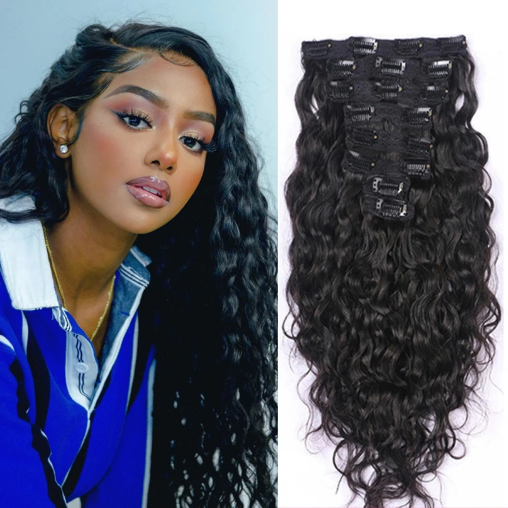 WaterWaveClipInExtensionsHumanHairDeepCurlyClipsCheveux