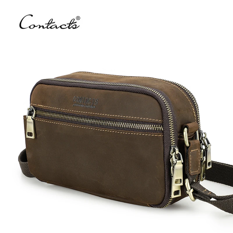 CONTACT'S Genuine Leather Men's Bag Small Messenger Bag Vintage Crossbody Bags Travel Strap Shoulder Bags Handbag Male Luxury