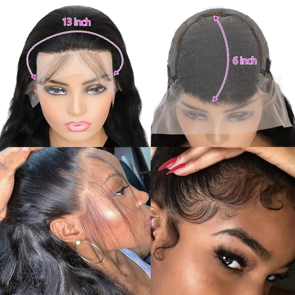 13x6 Transparent Straight Lace Frontal Wigs Brazilian Human Hair Wigs For Black Women 4c edges Natural Hairline Lace Frontal Wig