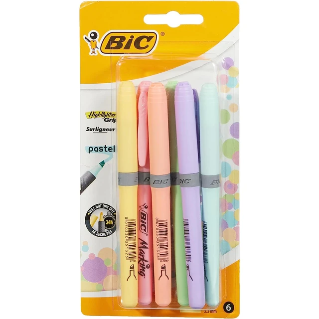 BIC Highlighter Grip Pastel, Highlighter Pens with Adjustable Chisel Tip,  Rubber Grip for Extra Comfort, Assorted Colours, Pack - AliExpress