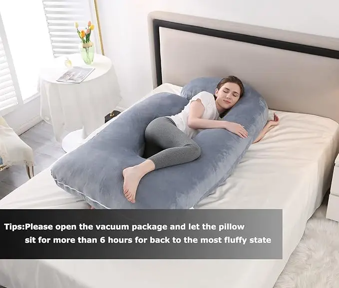 Pregnancy Pillow J Shaped Full Body Pillow with Velvet Cover Grey Maternity Pillow for Pregnant Women,57 inch Full Body Pillows 5