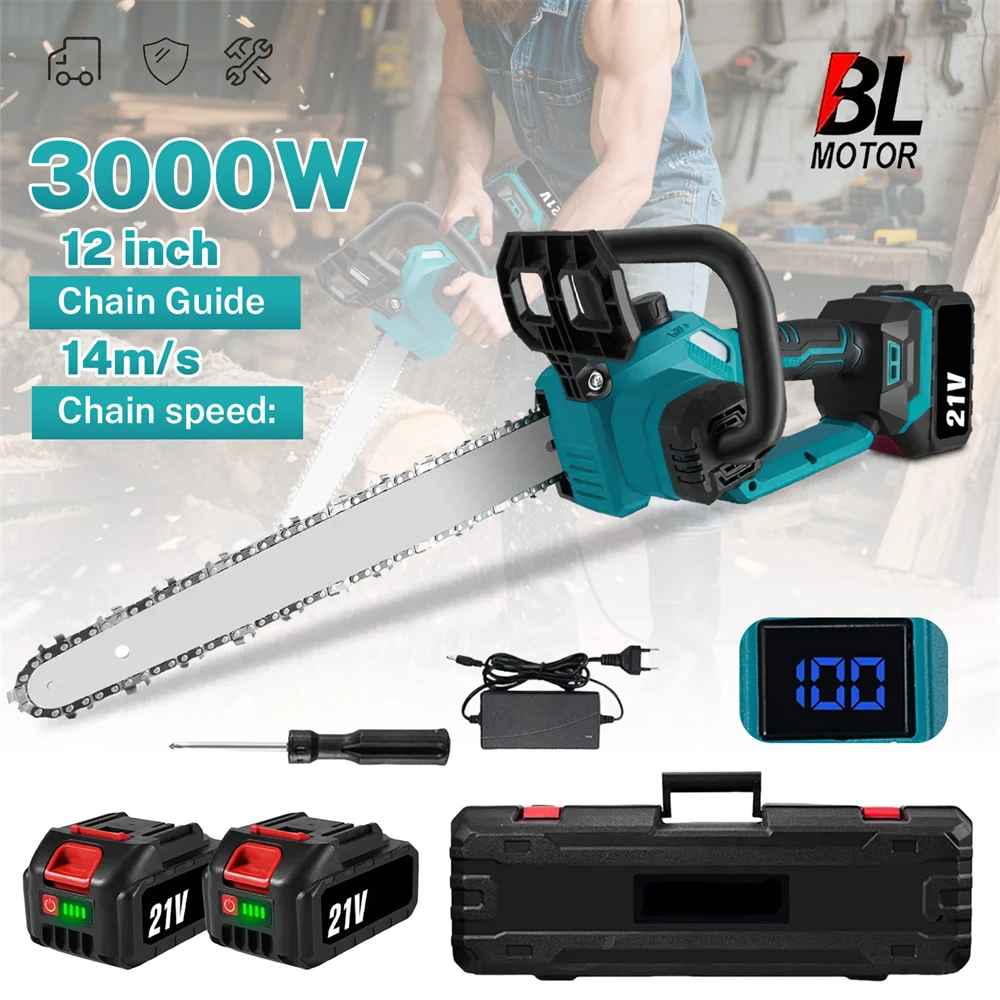 12 Zoll 3000 W bürstenlose elektrische Kettensäge Akku-Astsäge Holzbearbeitung Garten Elektrowerkzeug für Makita 18 V Akku – Detail 1