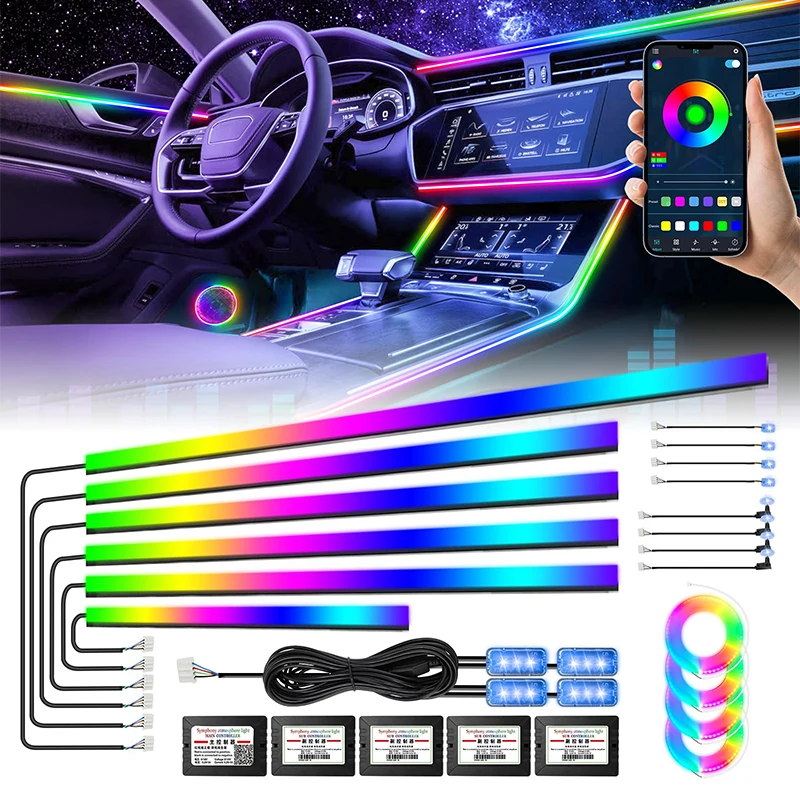 Car Acrylic Ambient Lights Decorations Accessories APP Control LED Strip Light Auto Neon 64 RGB Lamps Universal Interior 18 in 1 led ambient light car interior decorative lamp strip usb cigarette music control rgb auto neon atmosphere decoration lights