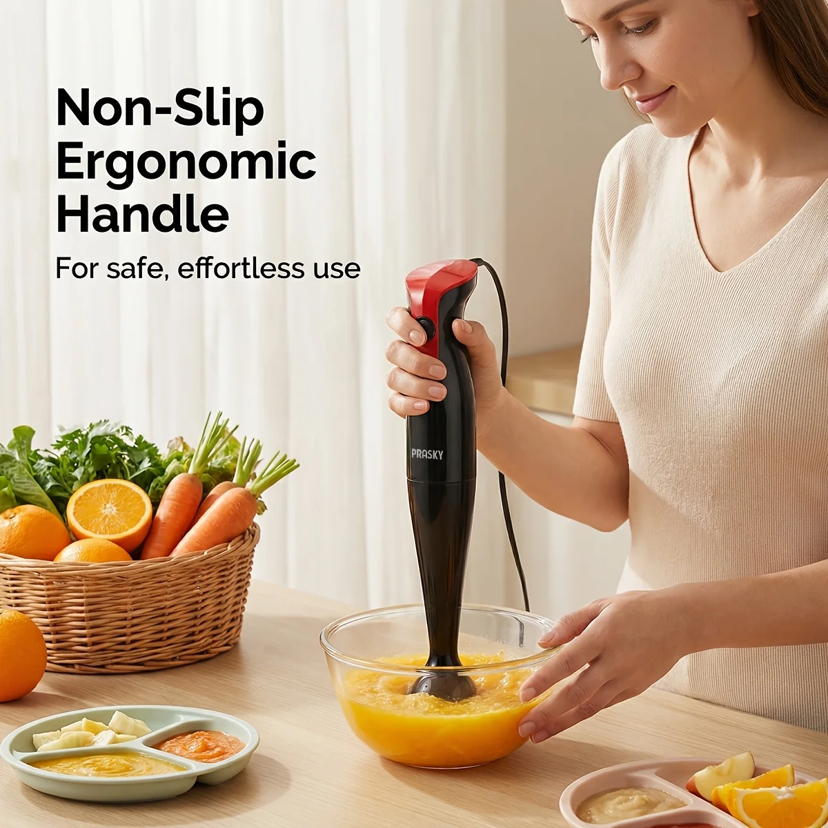 Immersion Hand Blender Electric Handheld Mixer Portable Stick Mixer Stainless Steel Blades for Smoothie Soup Puree Baby Food 5