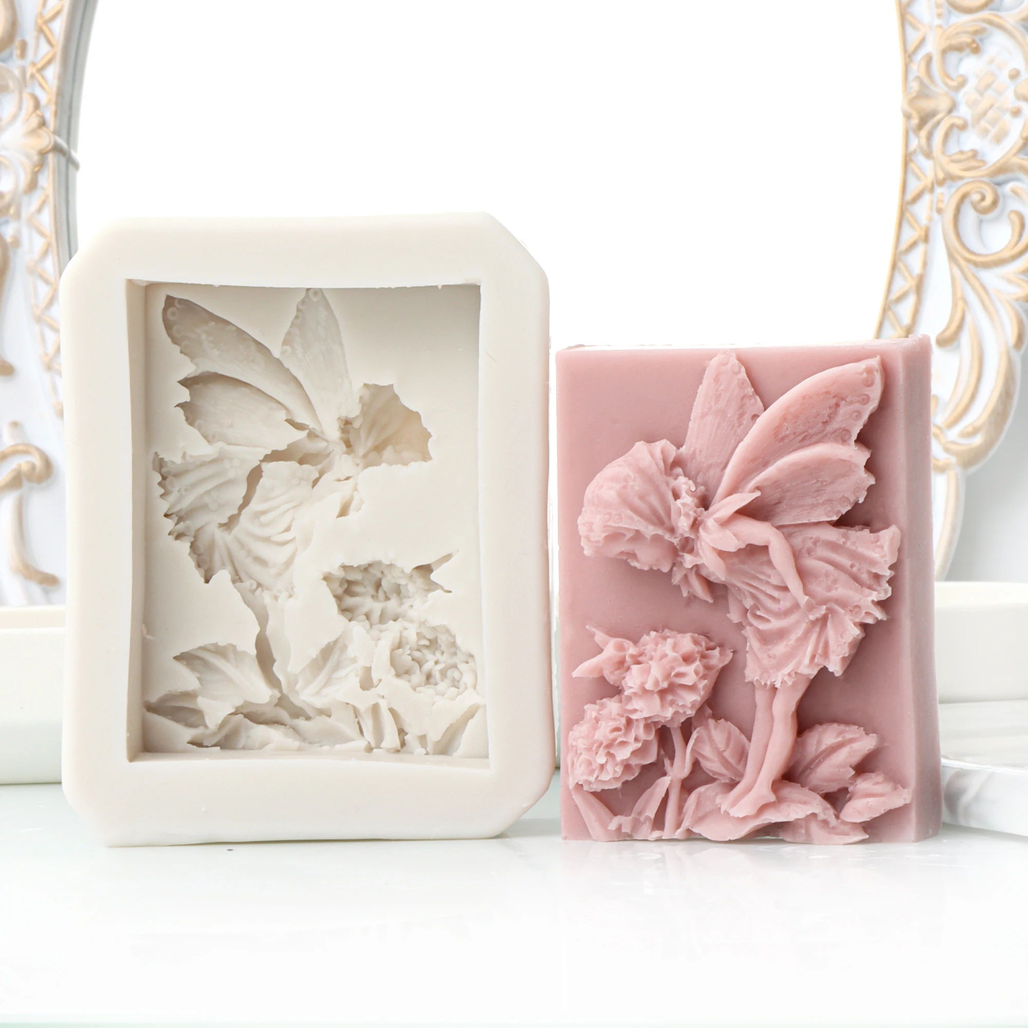 Soap Mold 3D Flower Fairy Silicone Angel Girl Design With Rose Butterfly DIY Handmade Soap Candle Crafts Easy Release Cleaning silicone mold,soap molds