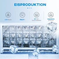 Machine à glaçons 20 kg/24h, compacte, avec réservoir d'eau de 2,1 L, minuterie et nettoyage automatique, silencieuse 46 dB, pour fêtes, maison mobile, bar, en acier inoxydable, argent, 33,5x24x39 cm 8