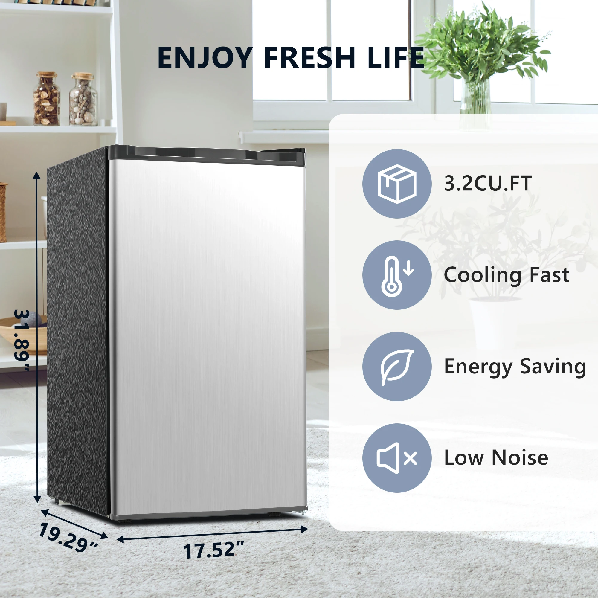 SIMZLIFE 3.2 Cu.Ft Mini Fridge with Freezer Compact Refrigerator Mini Refrigerator Adjustable Thermostat for Bedroom Dorm Office 3