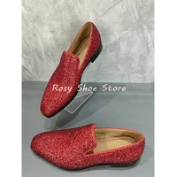 Men's Multicolor Luxury Handmade Diamond Loafers Pointed Toe Leather Rhinestones Slip On Fashion Flat Shoe Versatile Party Shoes 2