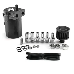 Universal Aluminum Oil Catch Can Kit with Air Filter and Accessories - Black, 300ml Capacity (Black)