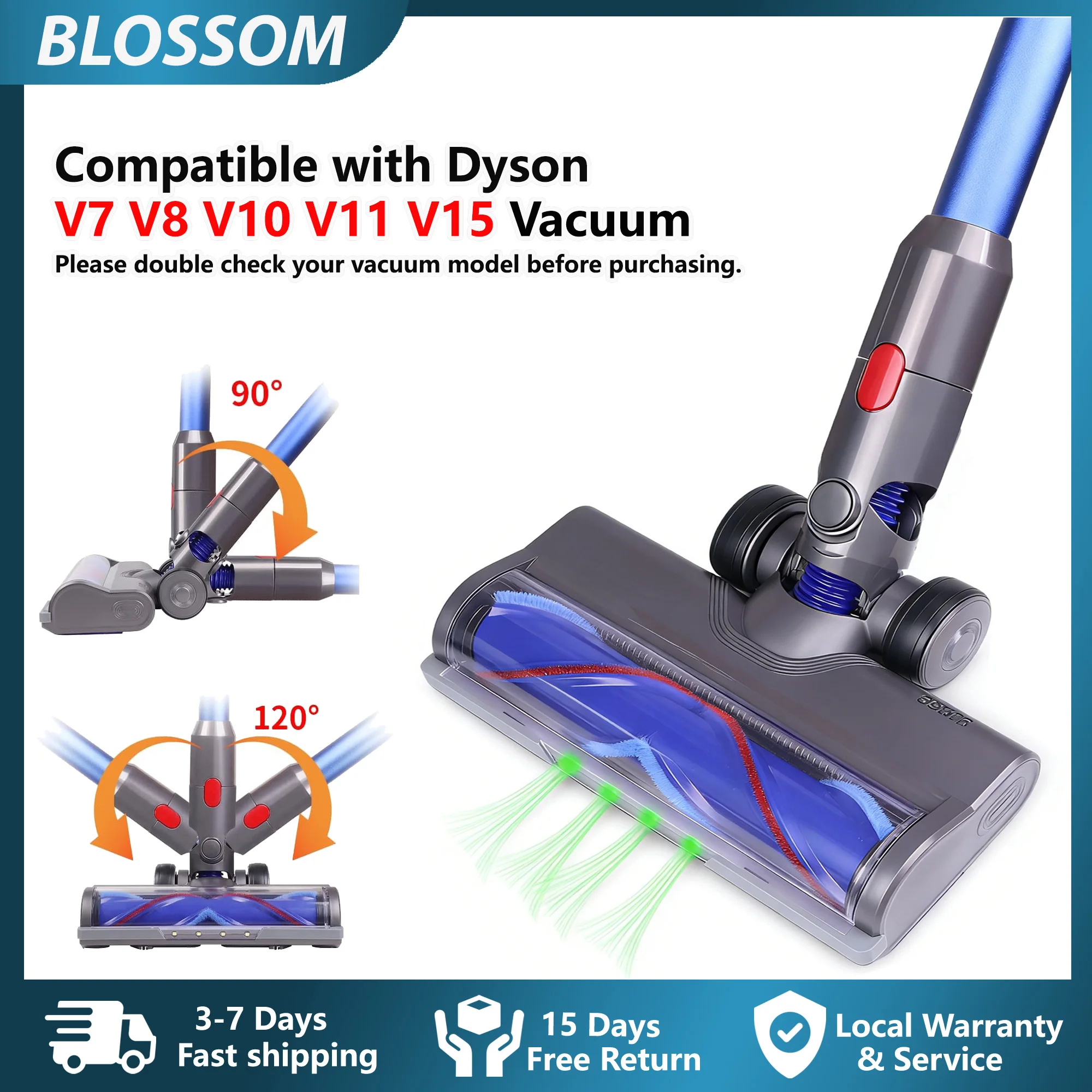 Blossom Bürstenkopf für Dyson V7 V8 V10 V11 V15 Boden Teppich Reinigung Zubehör Handstaubsauger Rollenbürste