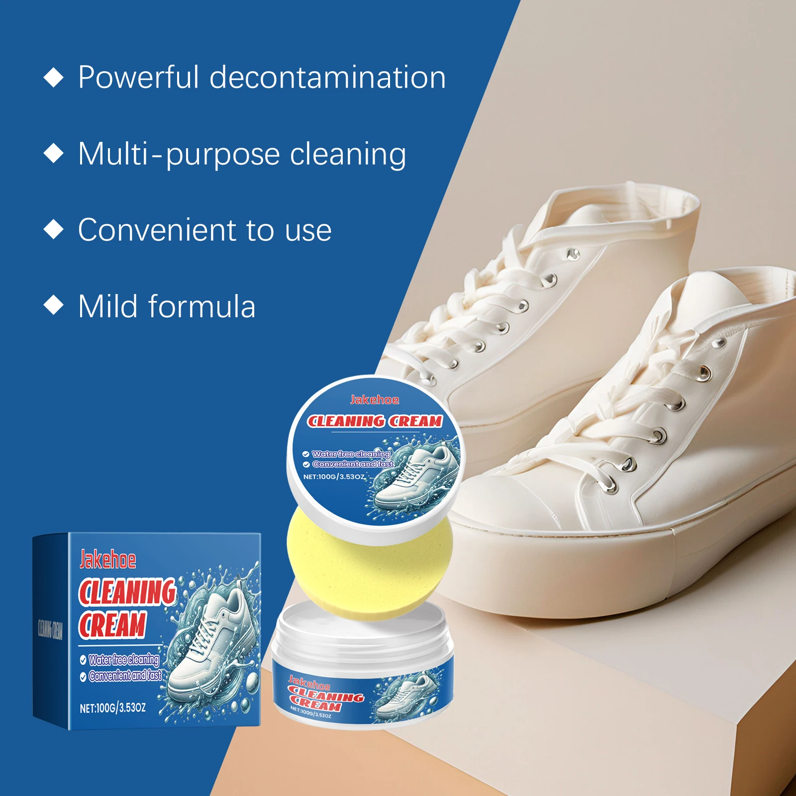 Jakehoe Sport Shoes Cleaning Cream Decontamination Remove Stubborn Stains Restore Whiteness Effective Water Free Cleaning Paste