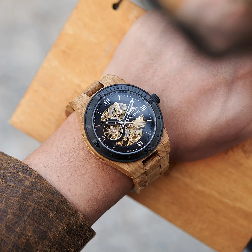 BOBO BIRD Luxury Men's Mechanical Wristwatch Wooden Relogio Masculino with Elegant Wooden Box An Ideal Father's Day Gift