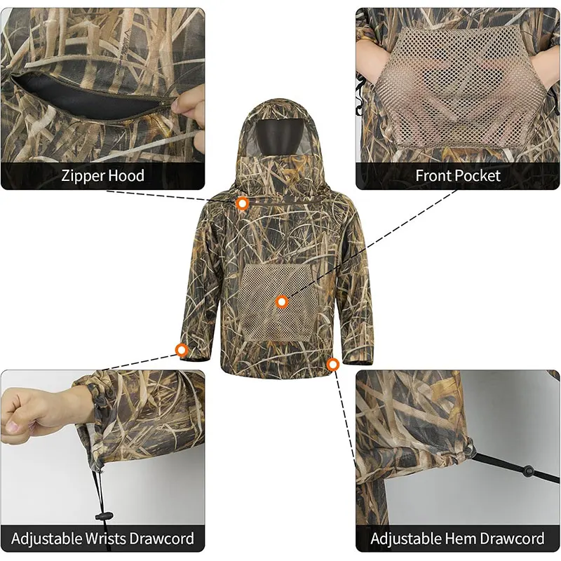 Reed Tactics Camouflage Anti-mosquito Beekeeping Suit Hunting Ghillie Suits Fishing Clothes Camping Disguise Beekeeper Mesh Hood