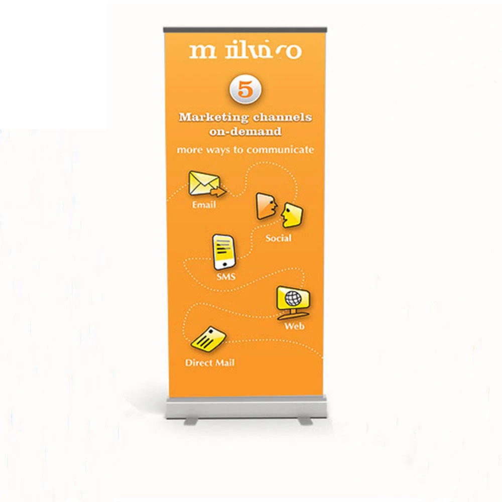 

Electric Roll Up Banner Stand Scrolling Silver Aluminum Retractable Pull Up Display Stand For Advertising Promotion
