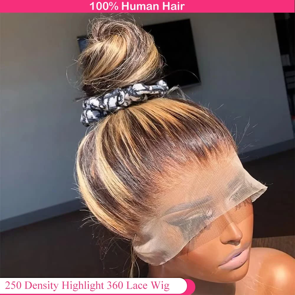Highlight HD 360 Lace Front Wig Human Hair Wigs For Women Colored Bone Straight 360 Full Lace Wig Human Hair Pre plucked