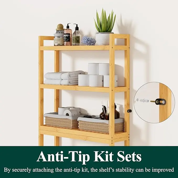 Smiry Over The Toilet Storage, Bamboo 3-Tier Over Toilet Bathroom Organizer, Adjustable Bathroom Shelf, Space Saving, Stable Fre 4