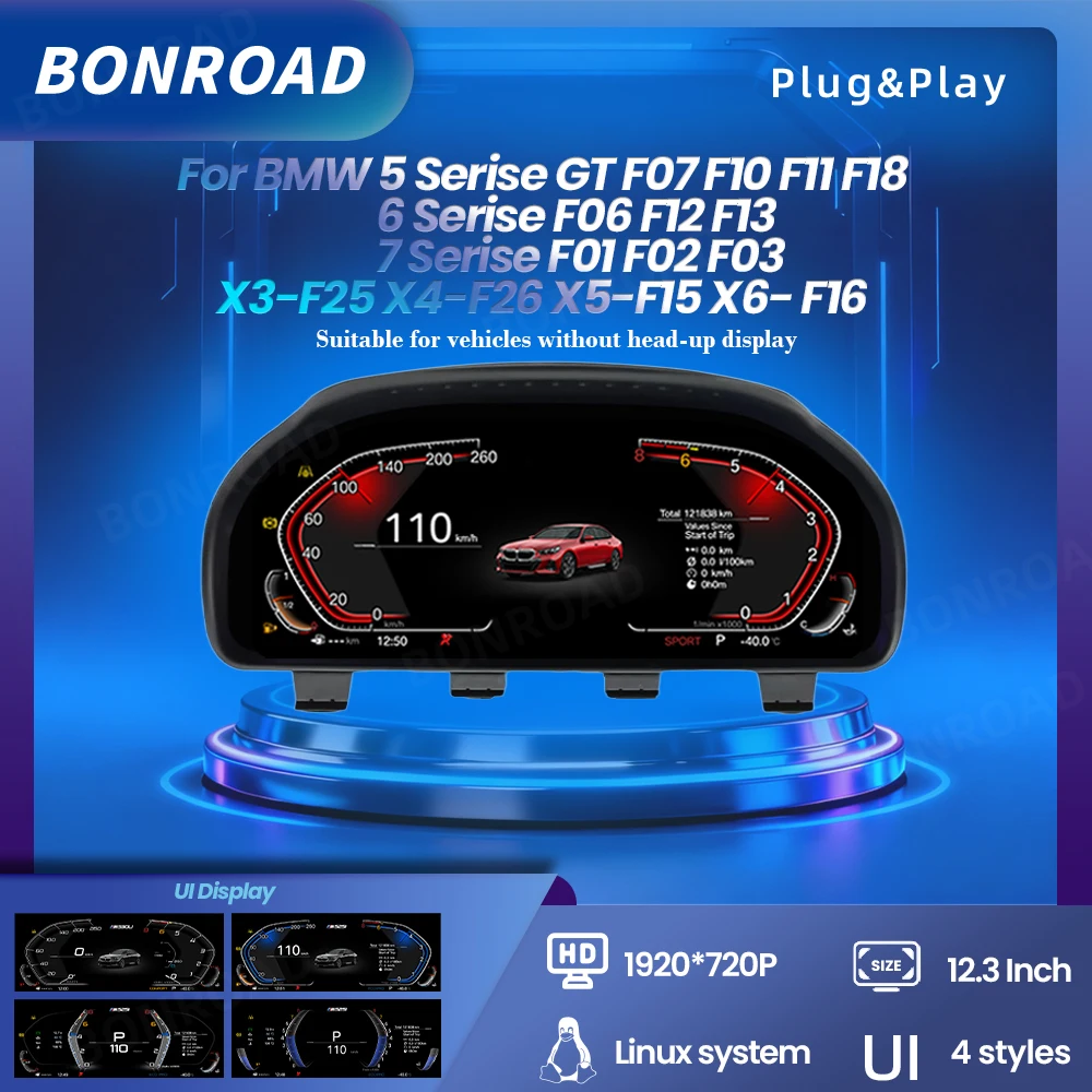 BONROAD LCD grupo de instrumentos digitales CarPlay Android Auto Panel de salpicadero para BMW F10 F11 F18 F12 F13 F01 F02 F25 F26 F15 F16 1