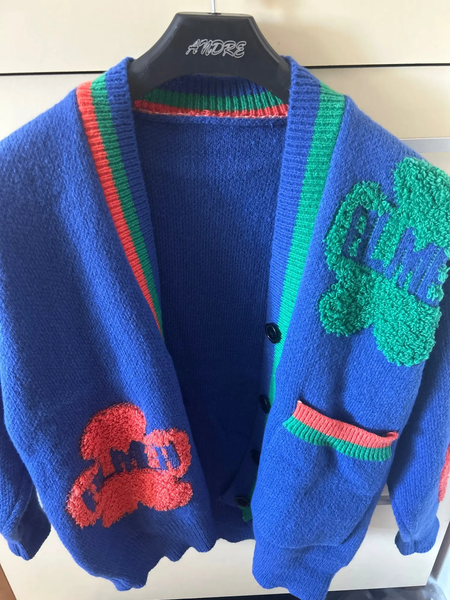 Blue V-Neck Letter Pattern Women's Cardigan photo review