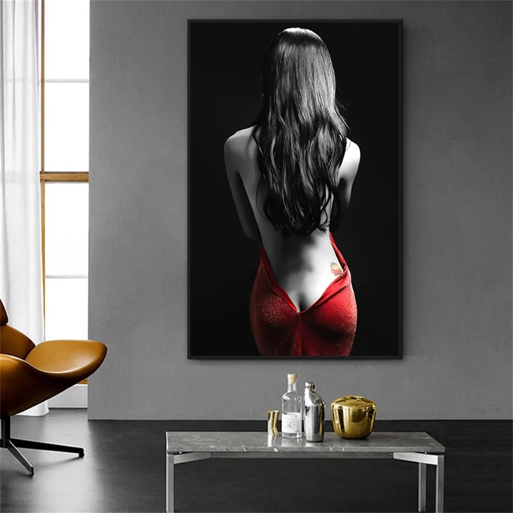 

Abstract Sexy Nude Women Art Canvas Painting Red Skirt Woman Print Posters Wall Art Pictures for Living Room Home Decoration