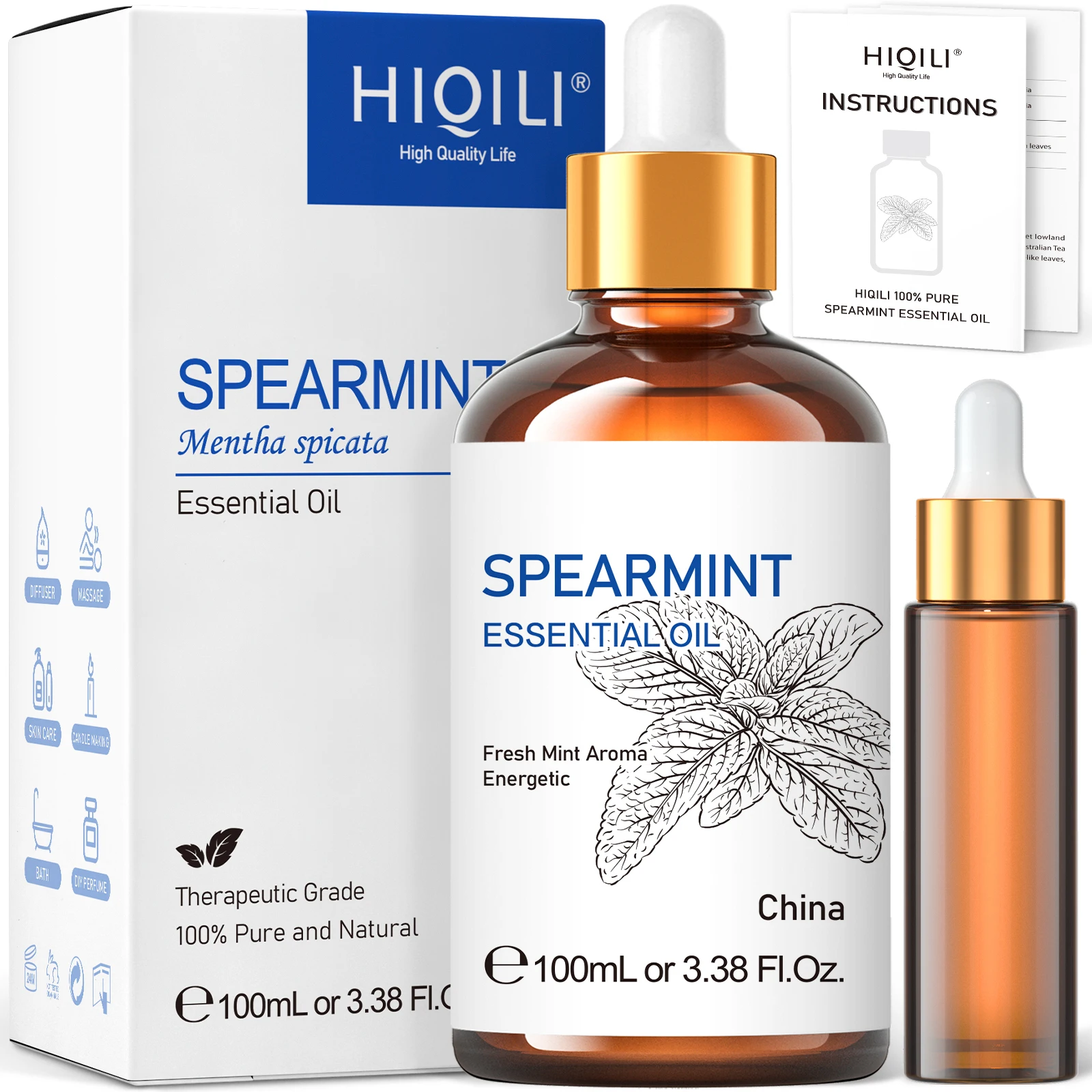 HIQILI Spearmint Vanilla Rose Cinnamon Lemon Essential Oils,100ML Pure Oil for Diffuser,  Humidifier, Massage Muscle Relief Bath