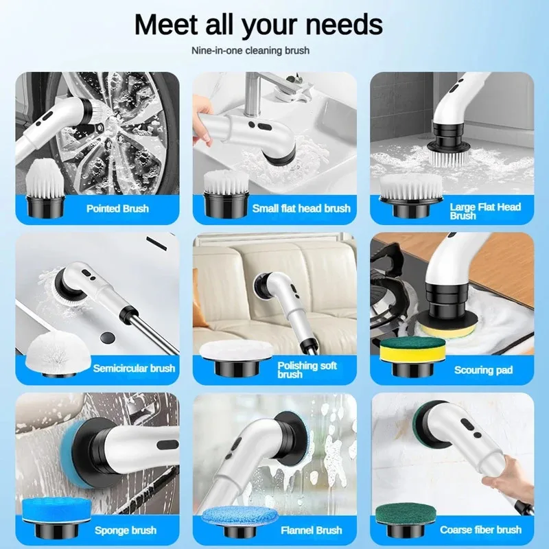 9-in-1 Cordless Electric Spin Scrubber