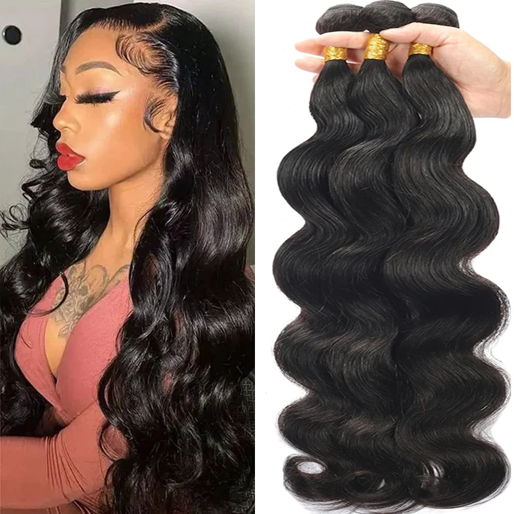 Body Wave Human Hair Bundles 30 32 Inch Brazilian Hair Weave Bundles Water Wave Bundle Remy Extensions 1 3 4