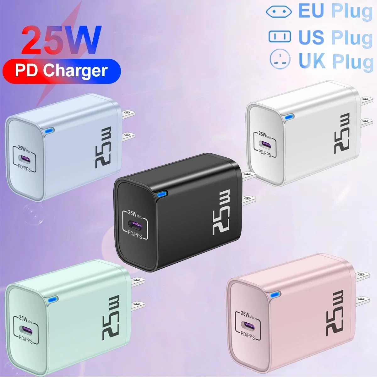 PD 25W USB C Fast Charger for iPhone 15 Pro Xiaomi Samsung Oneplus EU US UK Plug Type C Phone iPad Tablet Fast Charging Adapter 1