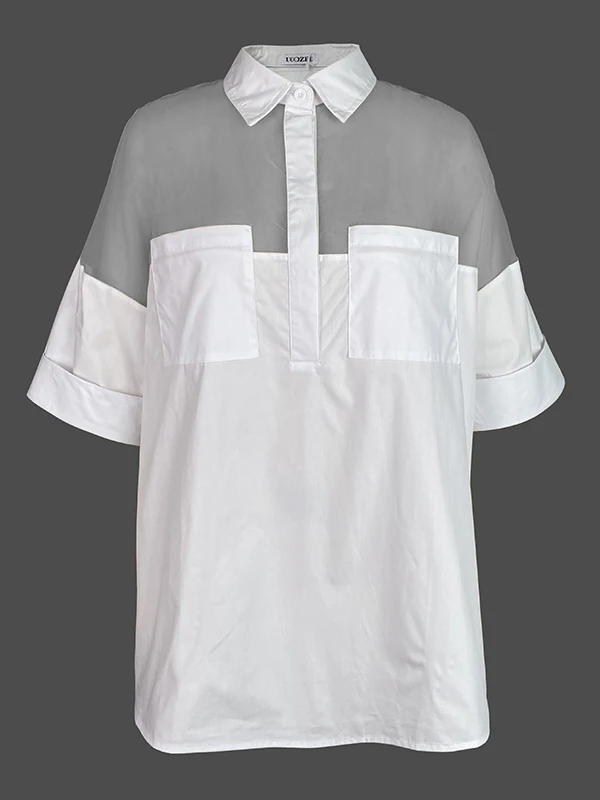 Women See-through Blouses Shirts Fashion 2025 Summer Autumn New Vintage Elegant White Trendy Short Sleeves Tops for Woman