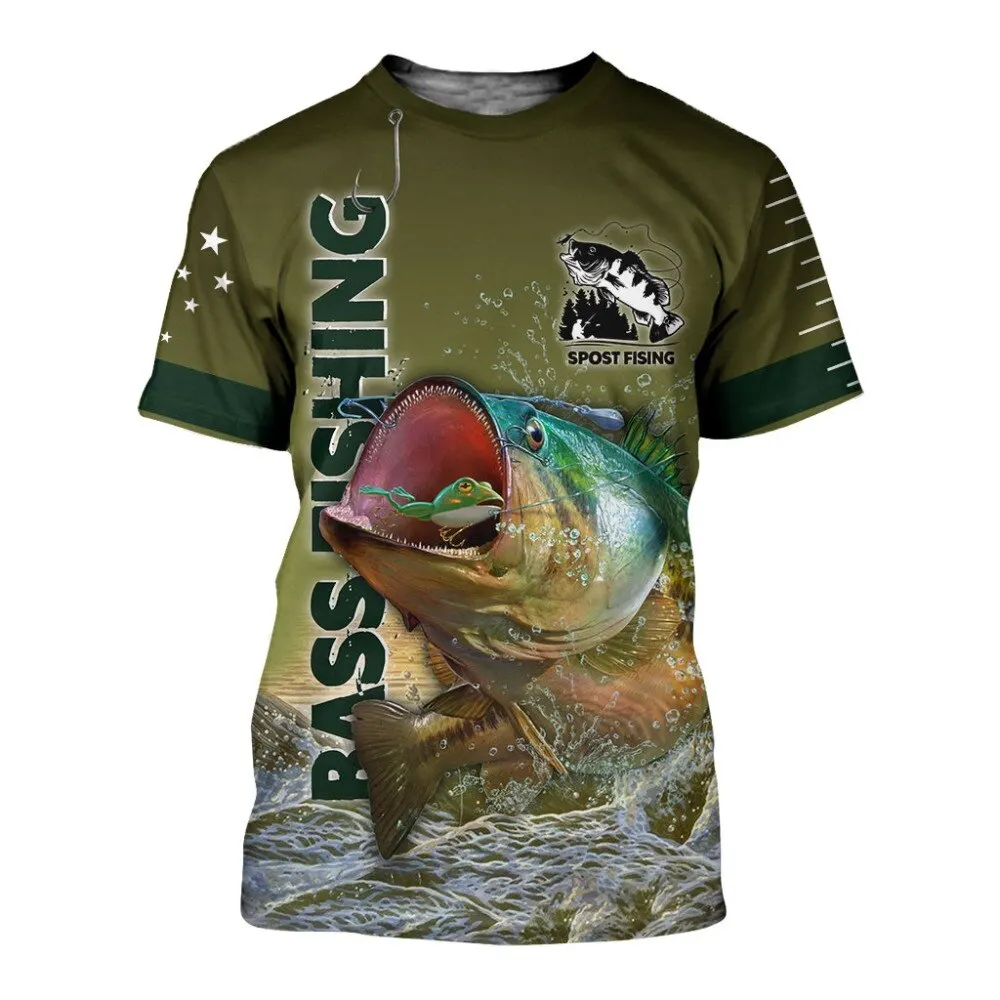 

Summer Men's T-shirt 3D Fish print O-neck Outdoor Leisure Sports Fishing Hobbyist Tee Quick Dry Breathable Oversized Top