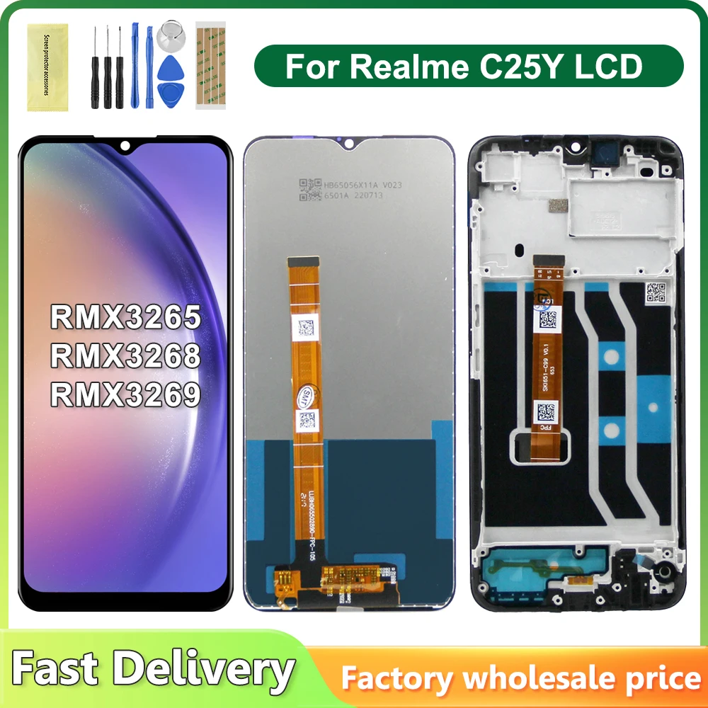 6.5" For Oppo Realme C25Y RMX3265, RMX3268, RMX326 LCD Display Touch Screen With Frame For Realme-C25Y LCD Replacement 1