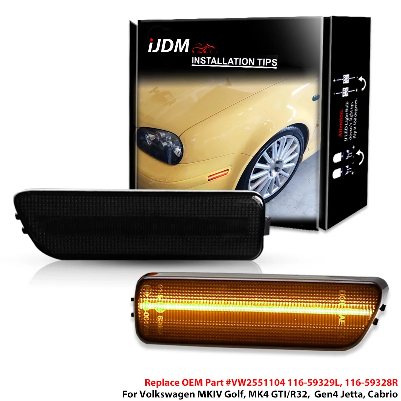 2pcs Front Bumper Amber Led Side Marker Light For 1999-2005 Volkswagen MK4 Golf