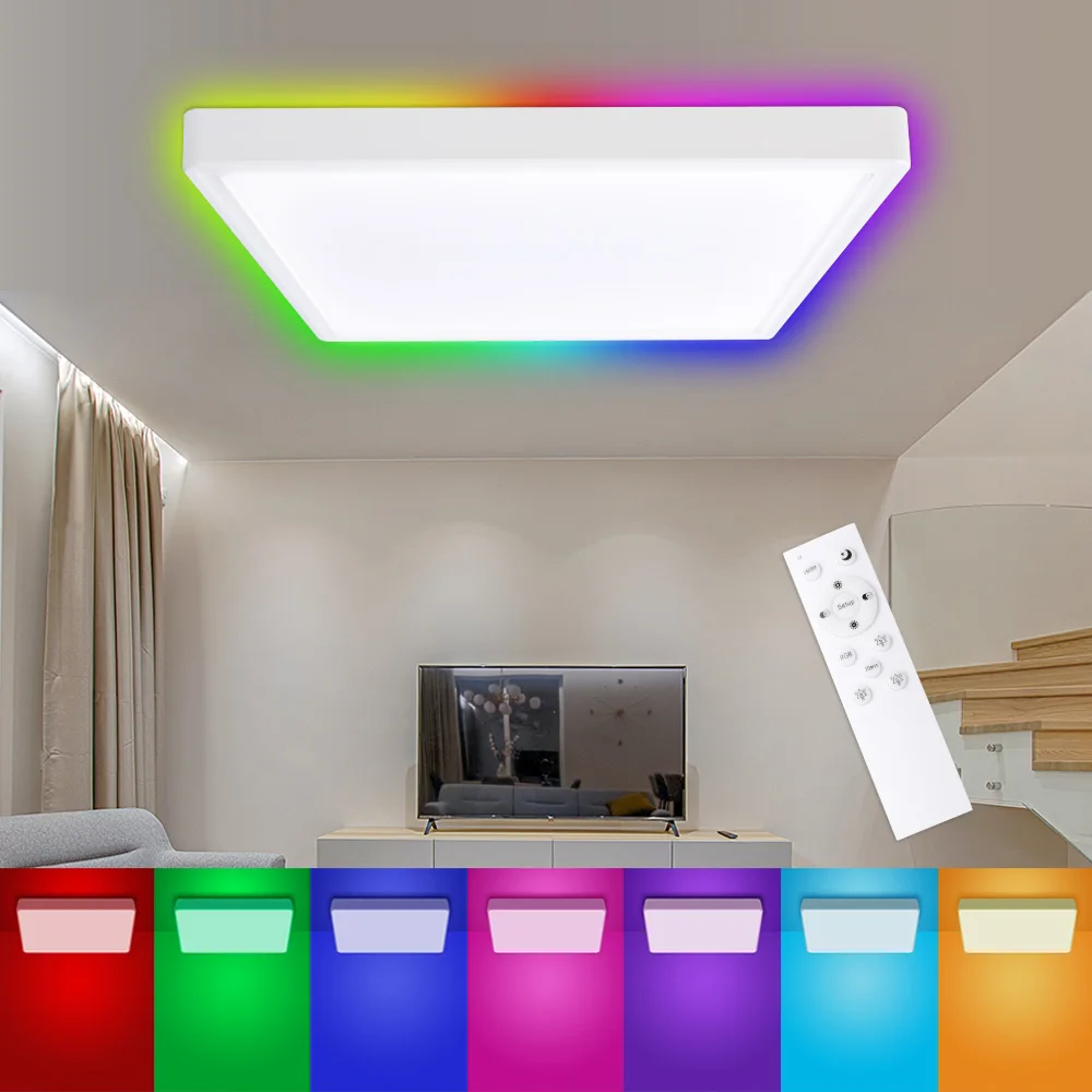 LED Ceiling Light Benexmart 34W Tuya WiFi LED Ceiling Light Double Layer Type Dimmable CCT Ultrathin Surface Mounting Lamp RGB Colorful Back Light