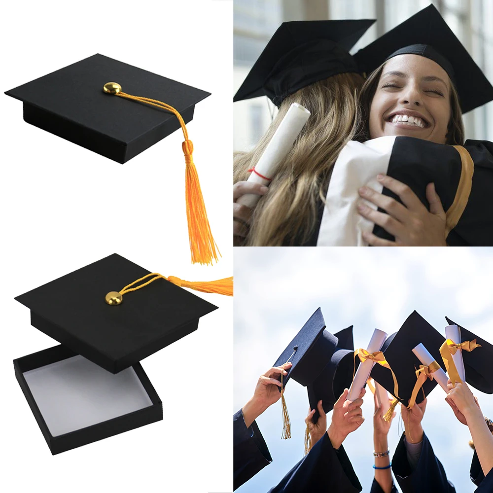 DIY Black Graduate Hat Box For Graduation Gifts Cards Box Academic Cap With Gold Tassel 2023 Class Graduate Ceremony Decorations 1