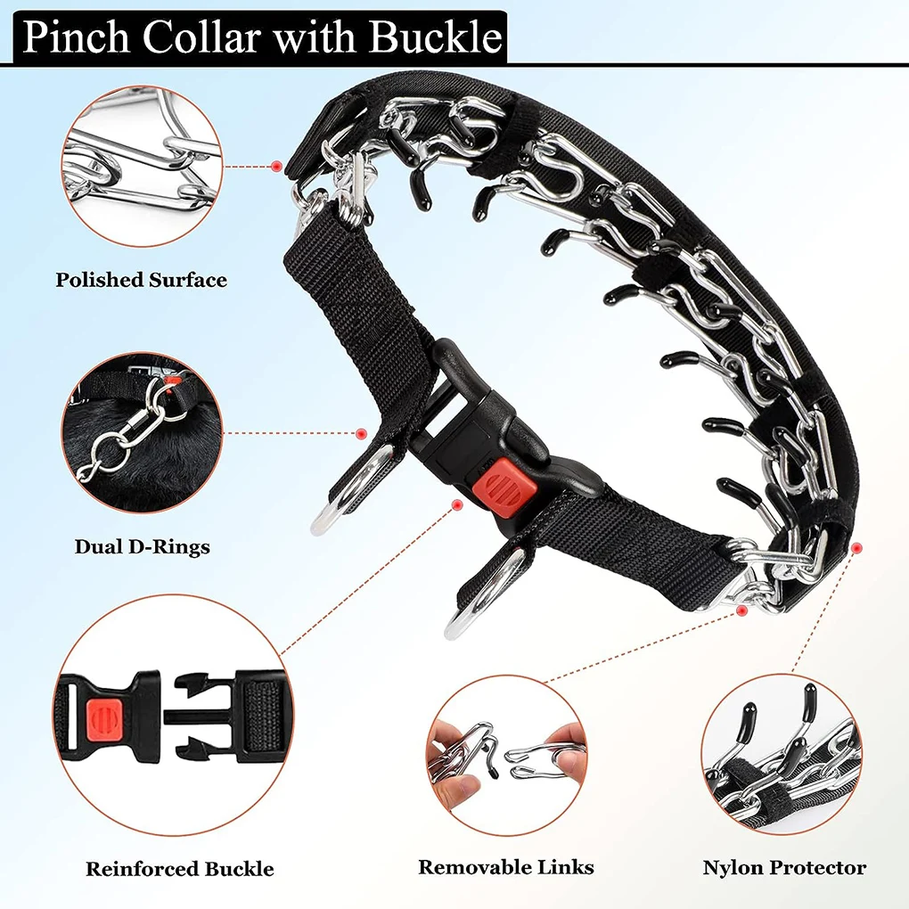 Choke Collar for Dogs Reflective Covered Dog Spike Pinch Collar Adjustable Dog Training Collar Buckle Small Large Dogs Pet Dog Training Collar