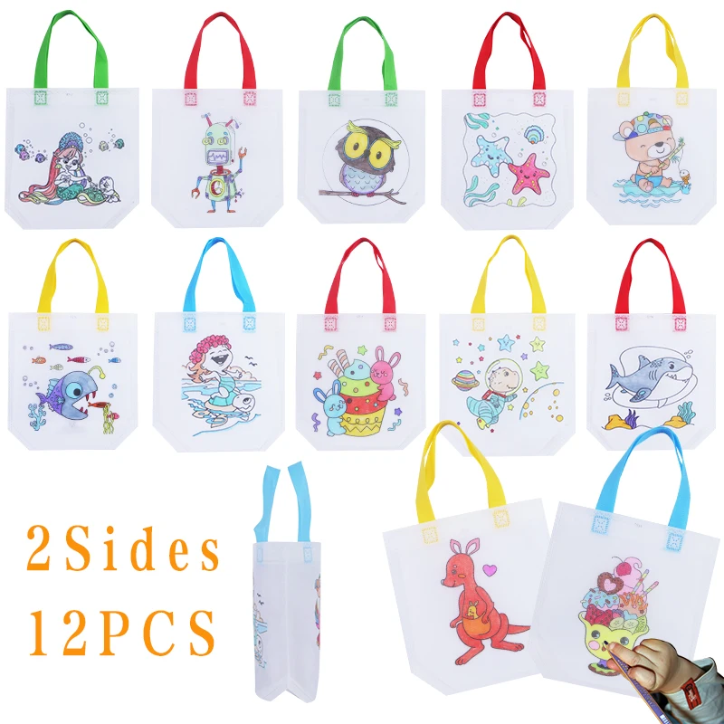 12 Pieces Coloring Goodie Bags Reusable Party Favor Bags Graffiti Goodie  Bags Color Your Own Art Goodie Bags for Birthday Party