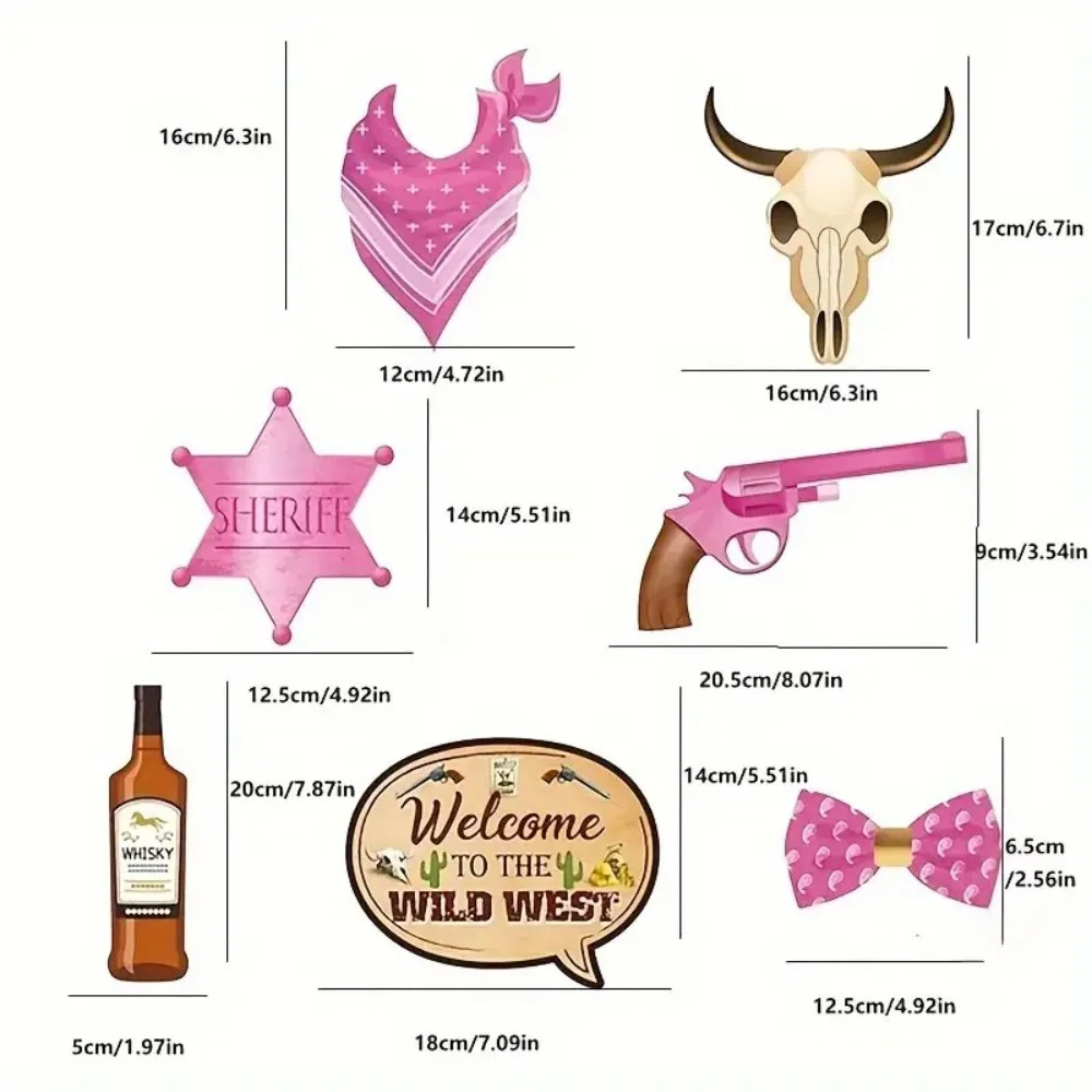 Western cowgirl photo props pink paper hand-held lifting sign for daily party photo atmosphere decoration 25 pcs