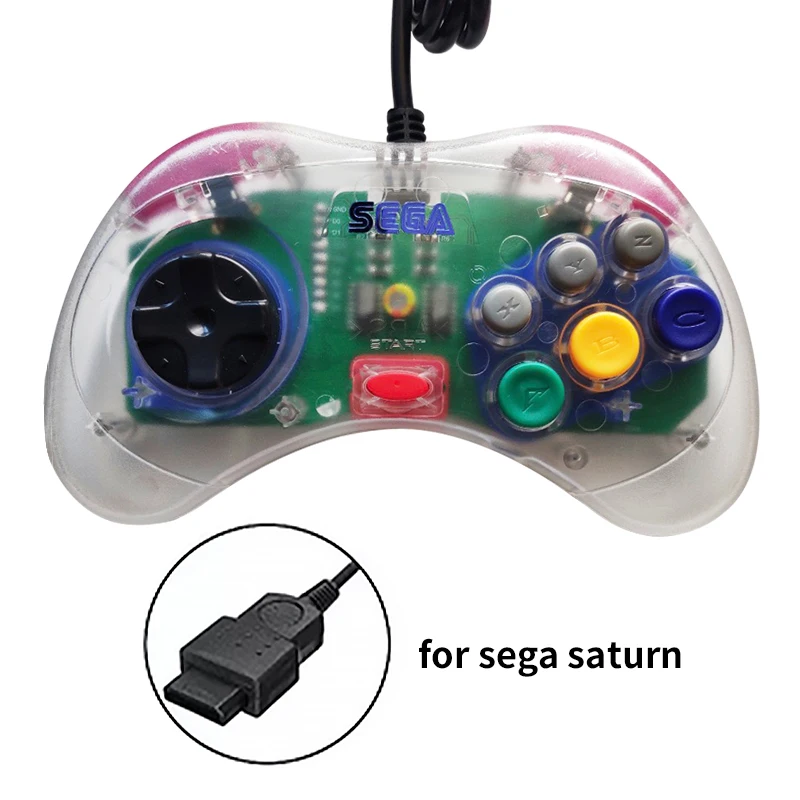 Saturn Controller Transparent Wired Gamepad 6 Buttons For ss Interface Saturn Console ajazz gti 5000dpi 3 9 buttons mice adjustable lighting effects optical usb wired mouse optical gaming mouse gray