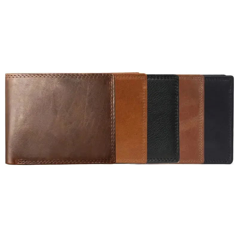 GENODERN-billeteras de cuero de vaca con bolsillo para monedas para hombre, monedero masculino Vintage, bloqueo RFID, Cartera de cuero genuino con tarjeteros