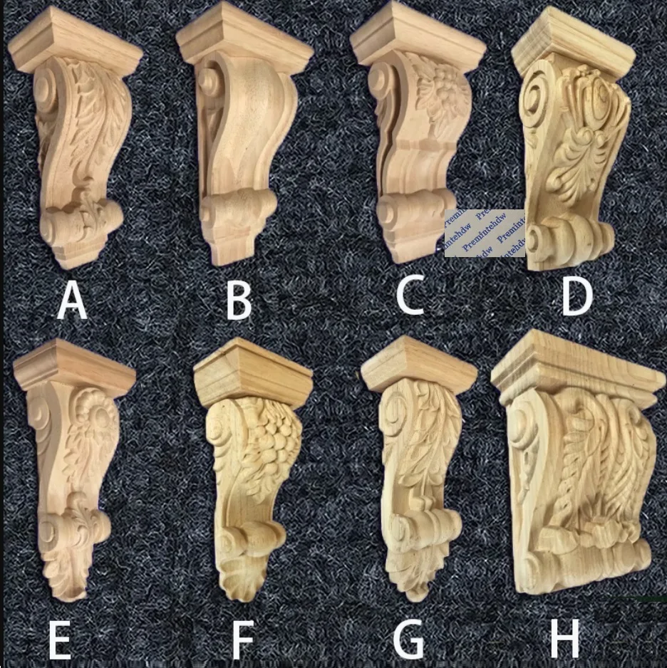 2Pcs Unpainted Rubberwood European Acanthus Leaf Wood Corbel Traditional Scroll