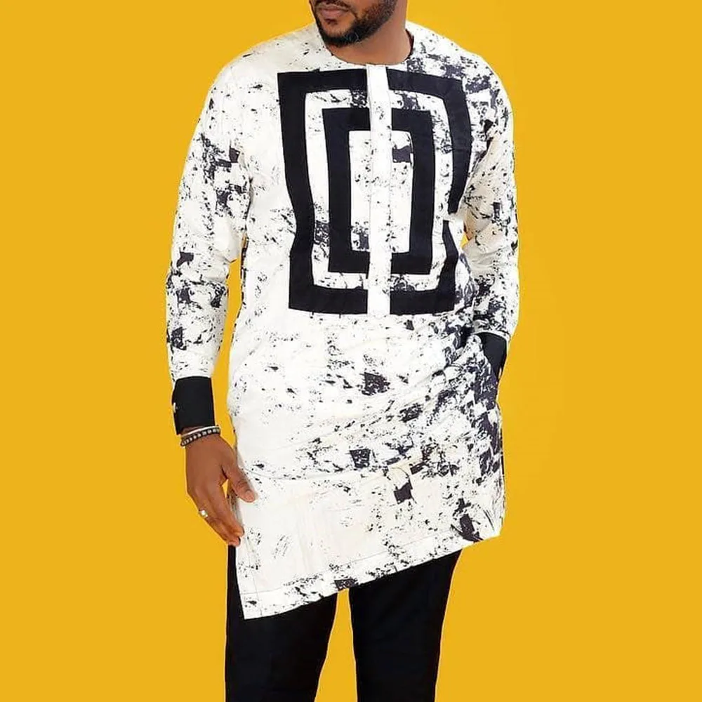 Dashiki African Clothing for Man Men's Shirt and Pants 2pcs Round Neck Printing Long Sleeved Breathing Man 'suit 2022 Summer