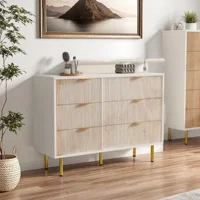 Комод с 6 ящиками, комод, шкаф для хранения вещей, сервант, современный, шкаф, для спальни, прихожей, гостиной, 100х34х73 см, белый + цвет натурального дерева