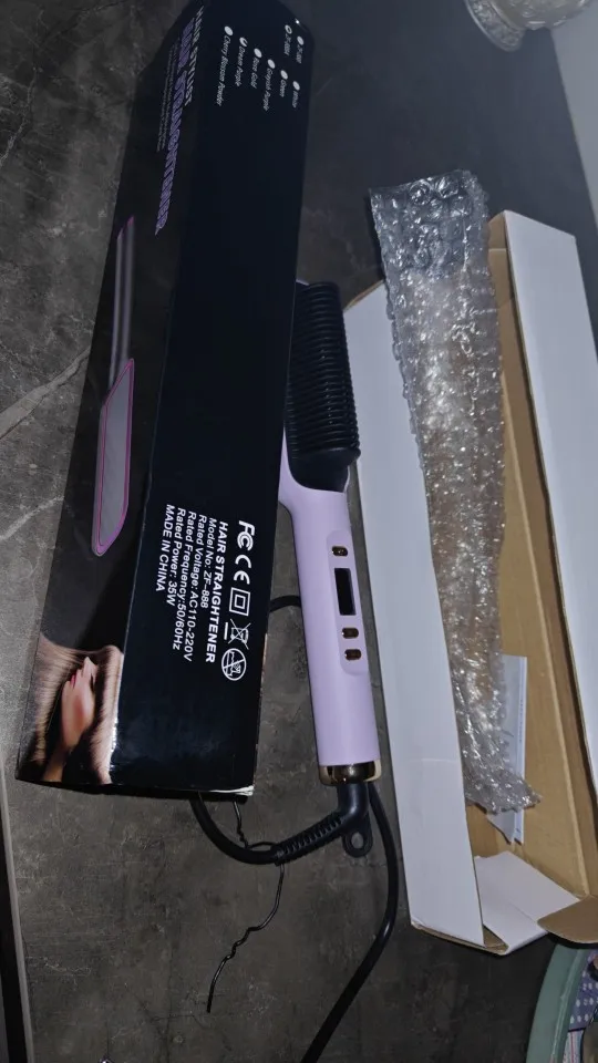 Electric Hot Comb Hair Straightener Brush with LED Display, Anti-Scald Design, 45W, Purple photo review