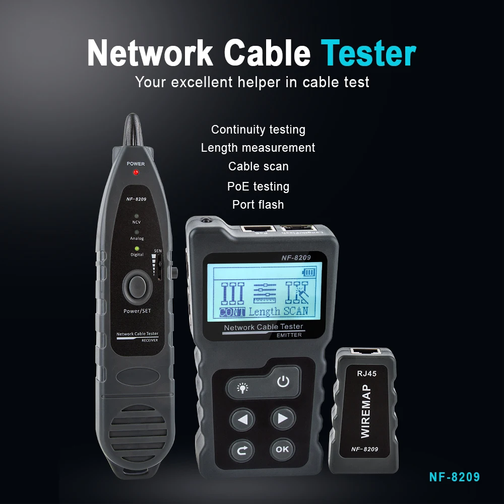 NOYAFA NF-8209 RJ45 Tester Cable Tracker POE Network Wire Checker Cable Tester Test Network Tool Scan Cable Wiremap Utp Tester 2